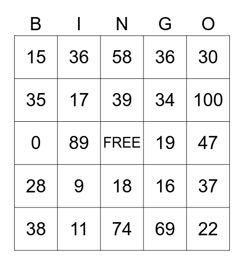 Spanish Numbers Bingo Card
