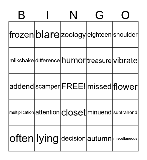 List 4 Bingo Card