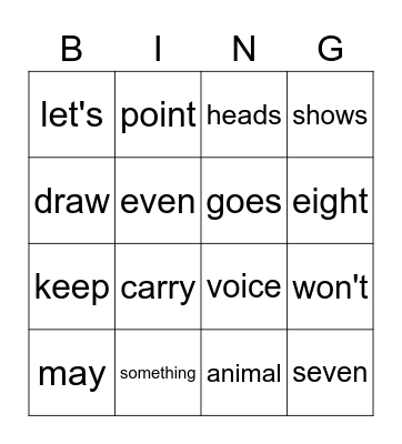 Pete Duck Bingo Card