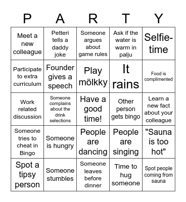 Summer party bingo Card