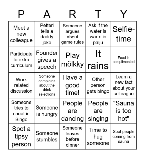 Summer party bingo Card
