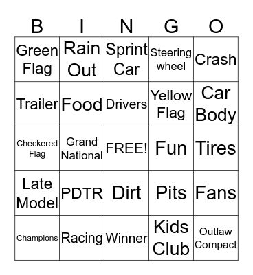 Dirt Track Racing BINGO Card