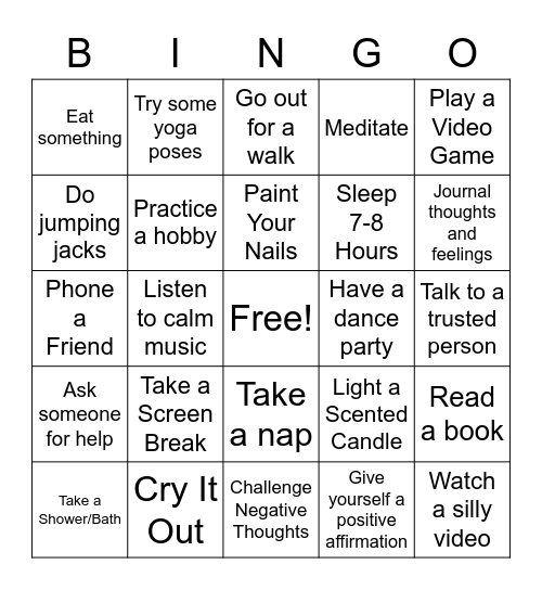 Self Care Bingo Card