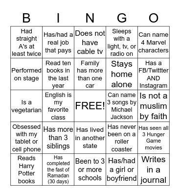 Bingo Battle! Bingo Card