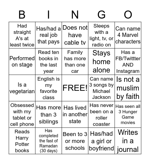 Bingo Battle! Bingo Card