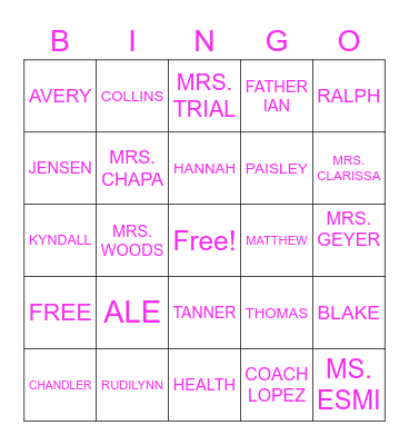 2ND GRADE BINGO Card