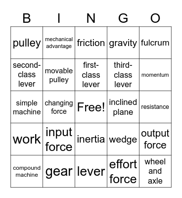 Simple Machines and Work Bingo Card