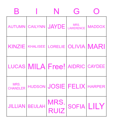 3RD-5TH BINGO Card