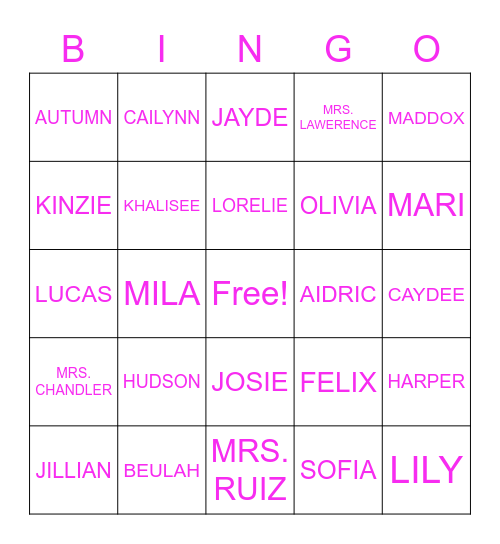 3RD-5TH BINGO Card