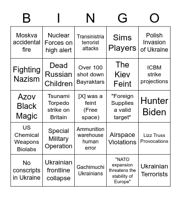 Russian Info War Bingo Card