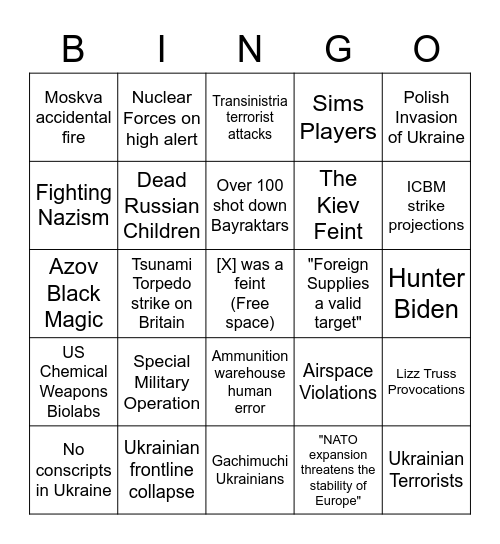 Russian Info War Bingo Card