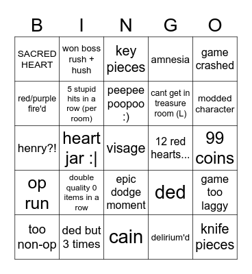 isek bingo Card