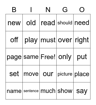 Sight Words 6.1 Bingo Card
