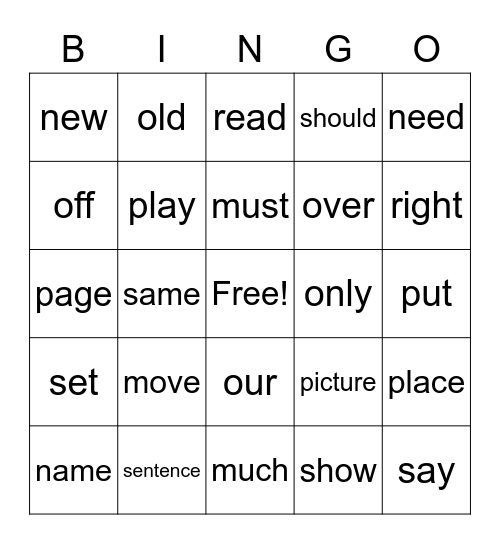 Sight Words 6.1 Bingo Card