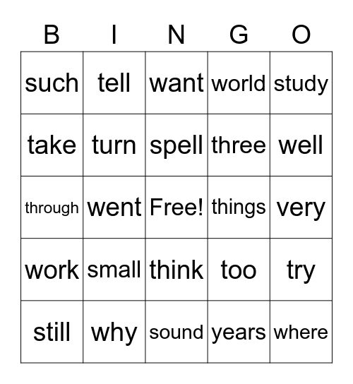 Sight Words 6.2 Bingo Card