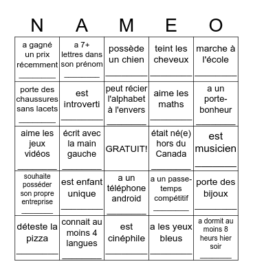 Trouver quelqu'un qui... Bingo Card