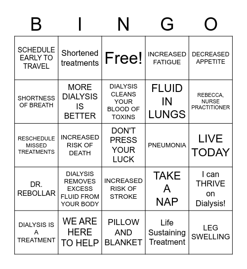 Shortened and Missed Treatments Bingo Card