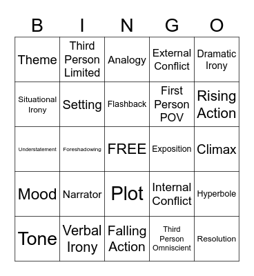 Narrative Writing Bingo Card