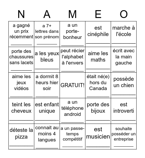 Trouver quelqu'un qui... Bingo Card