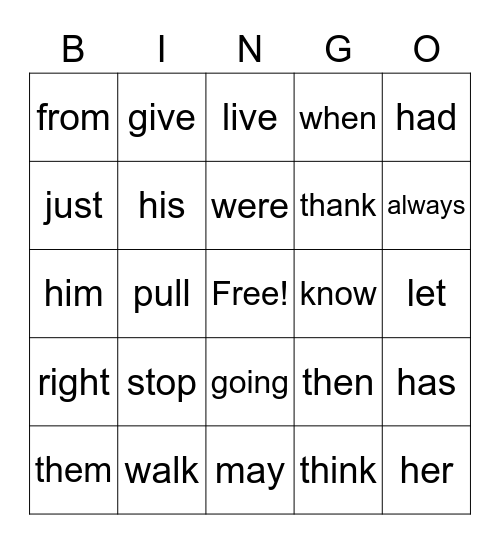 Sight Word Bingo #2 Bingo Card