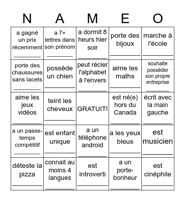Trouver quelqu'un qui... Bingo Card