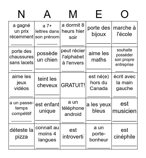 Trouver quelqu'un qui... Bingo Card