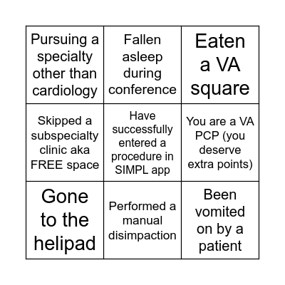 Vandy Resident Bingo Card