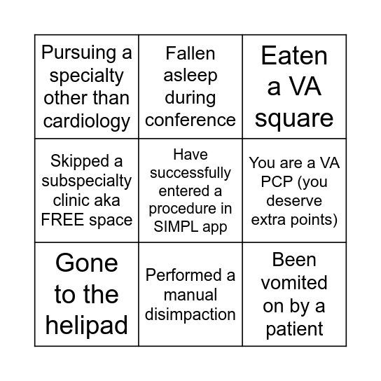 Vandy Resident Bingo Card
