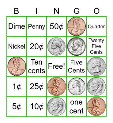 Money Bingo Card