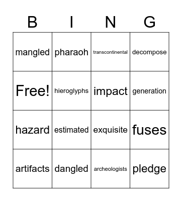 Vocabulary Review Bingo Card