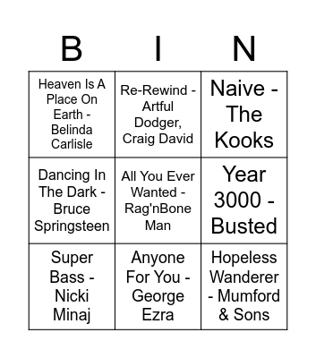 Friday Fun: Musical Bingo Card