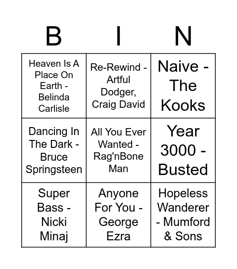 Friday Fun: Musical Bingo Card