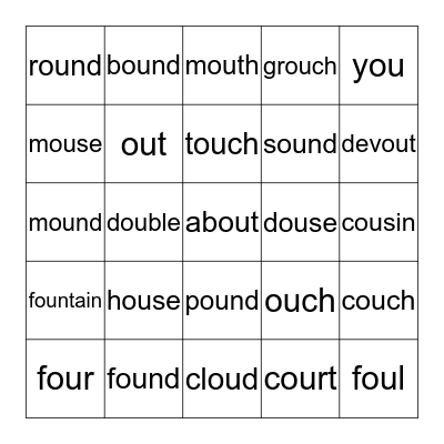 'ou' Words Bingo Card