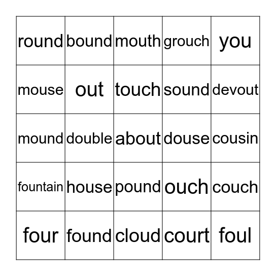 'ou' Words Bingo Card