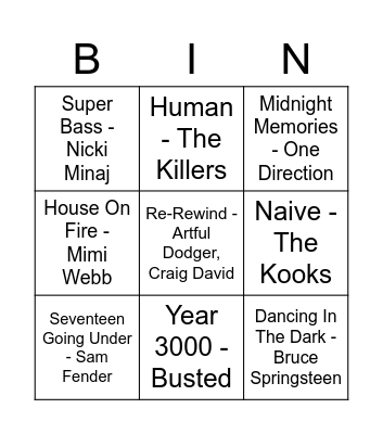 Friday Fun: Musical Bingo Card