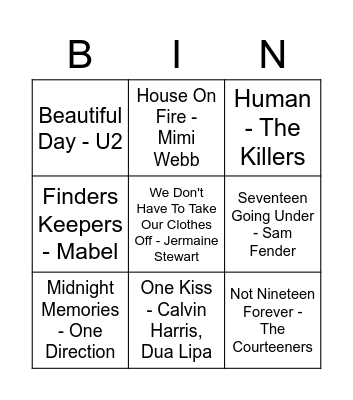 Friday Fun: Musical Bingo Card