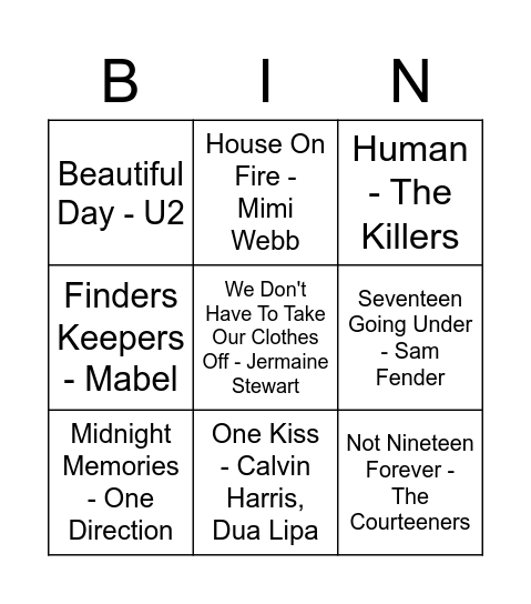 Friday Fun: Musical Bingo Card