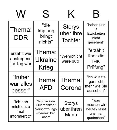 WSK Bingo Card