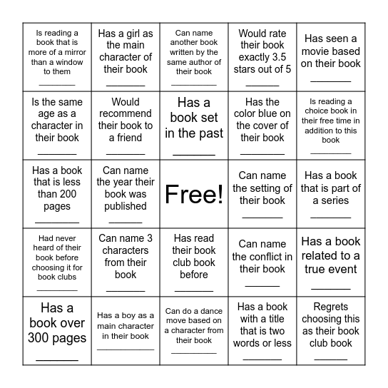 Find Someone Who- Book Clubs Edition Bingo Card