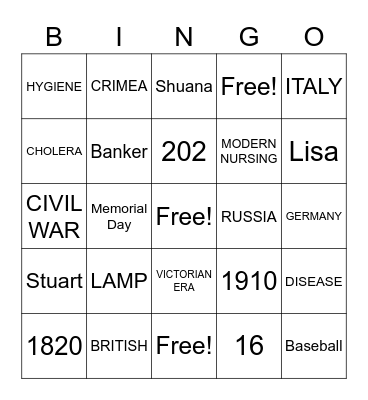 Florence Nightingale Bingo Card