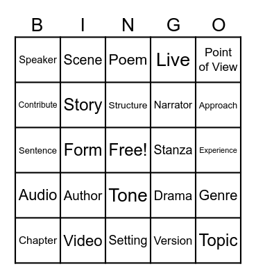 Grade 6 Vocabulary Bingo:  Week of 5-9-22 Bingo Card