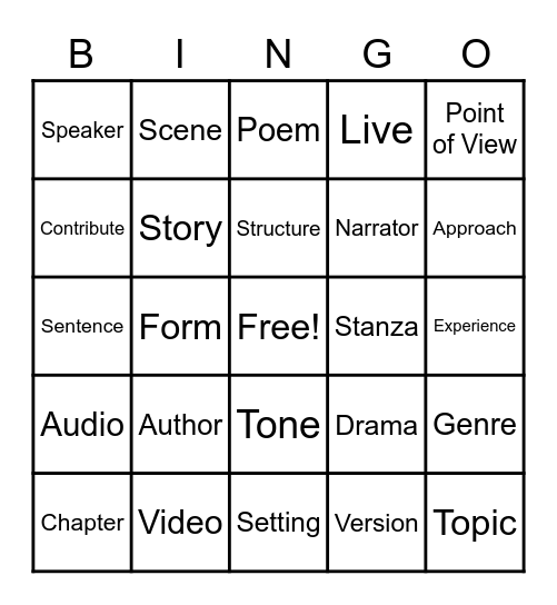 Grade 6 Vocabulary Bingo:  Week of 5-9-22 Bingo Card