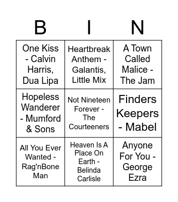Friday Fun: Musical Bingo Card