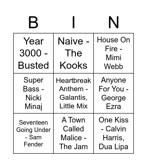 Friday Fun: Musical Bingo Card