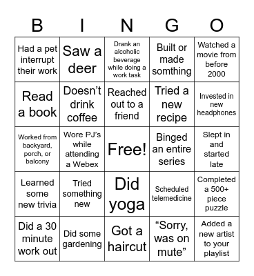 A TEAM Bingo Card