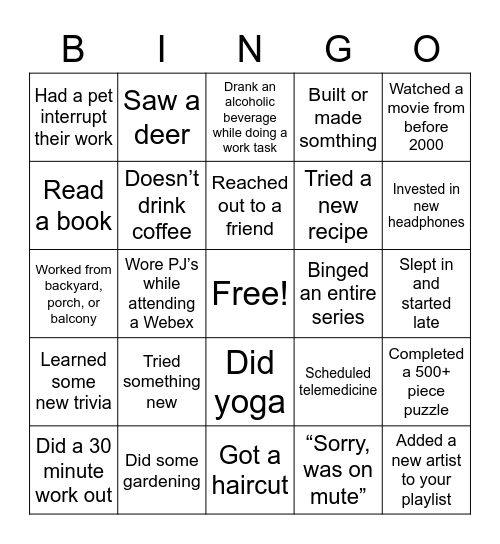 A TEAM Bingo Card