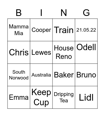 Not-organised-fun Bingo Card