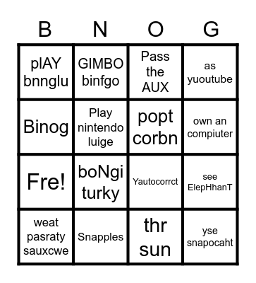 Paly Bnoing Bingo Card