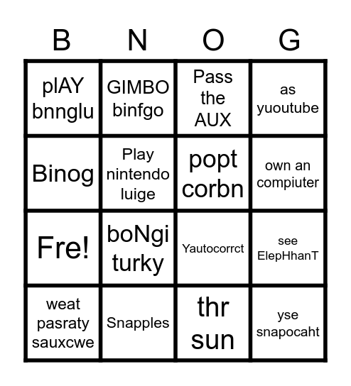 Paly Bnoing Bingo Card