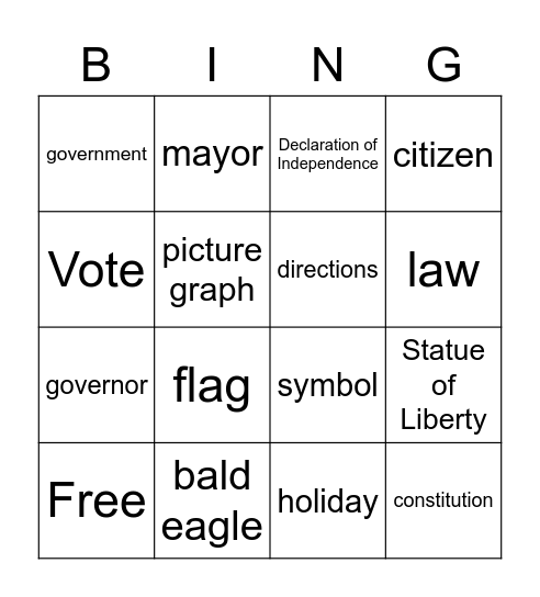 Social Studies Unit 5 Bingo Card